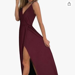 NWT! Sleeveless surplice front maxi dress w/front slit in gorgeous burgundy. S